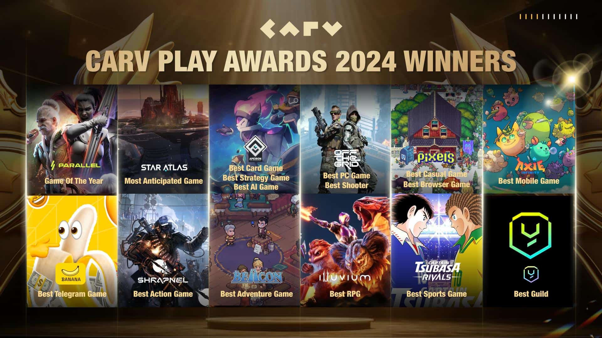 CARV Play Awards 2024 отмечает выдающиеся игровые достижения в 16 категориях